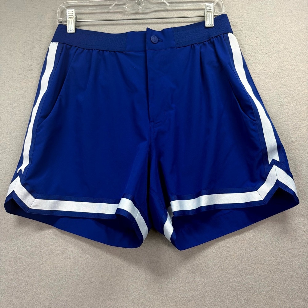 Lands' End Shorts Mens M Blue Side Stripes Stretch Quick Dry Gym Running Board
